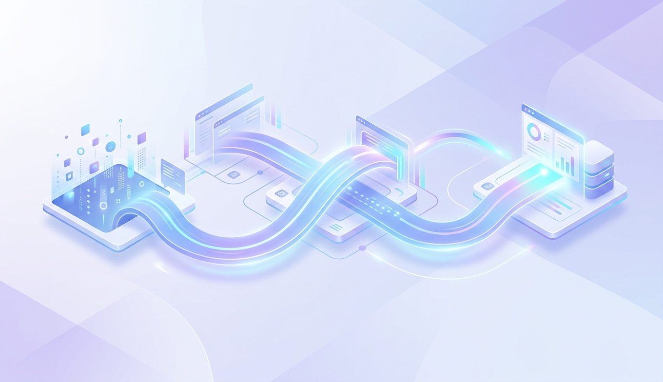 Streamlined data pipeline representing n8n workflow automation and startup operational efficiency