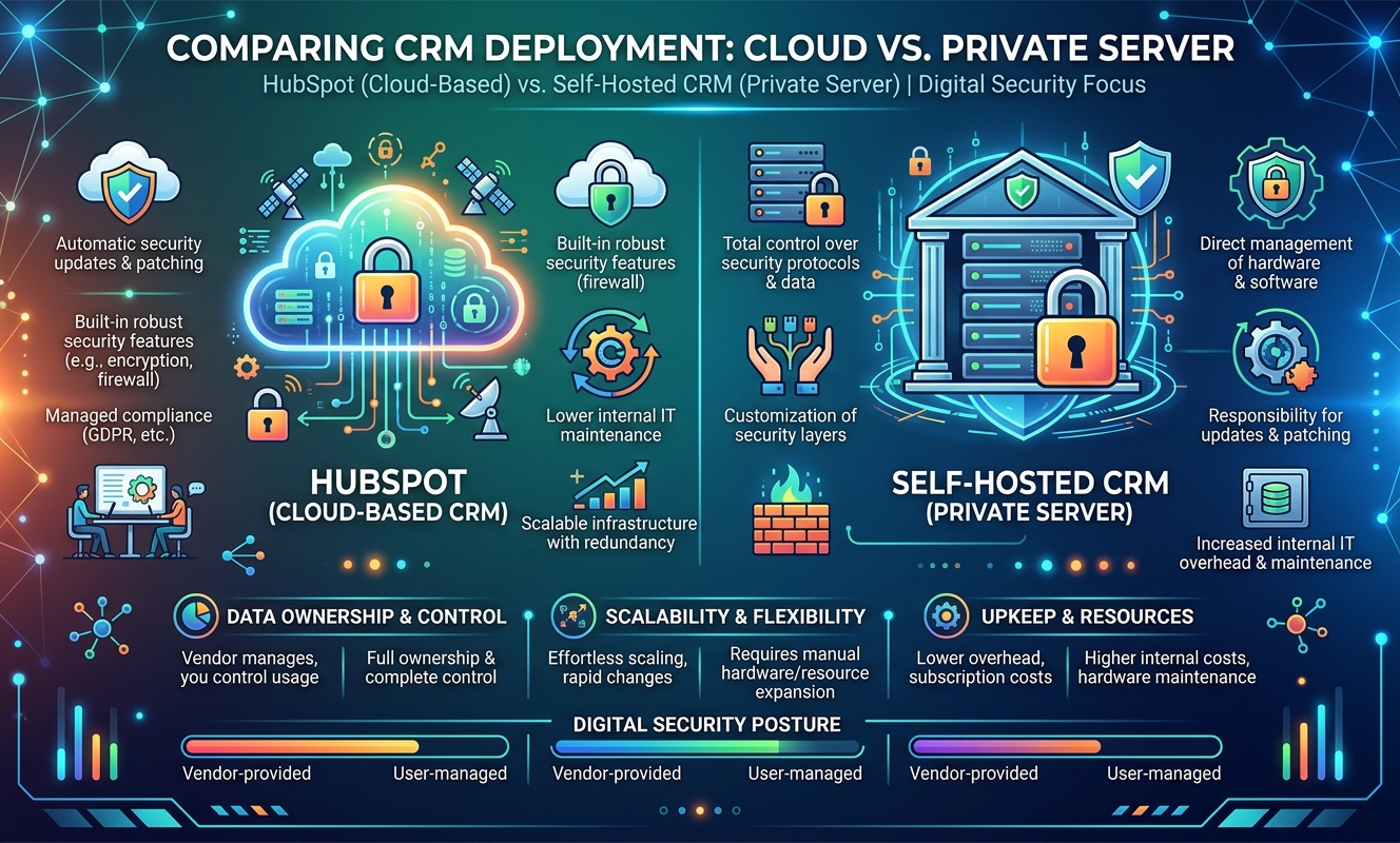 Twenty CRM vs HubSpot pricing and hosting comparison infographic