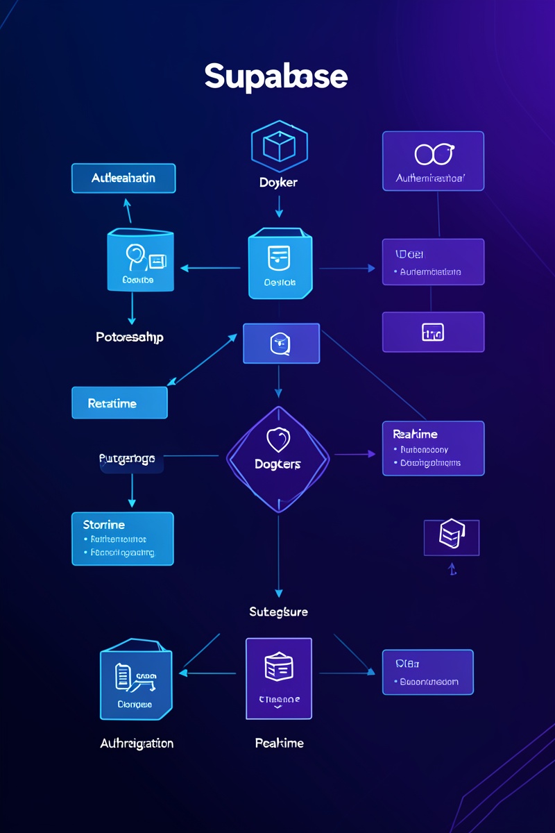 Supabase architecture showing Docker containers PostgreSQL authentication real-time services