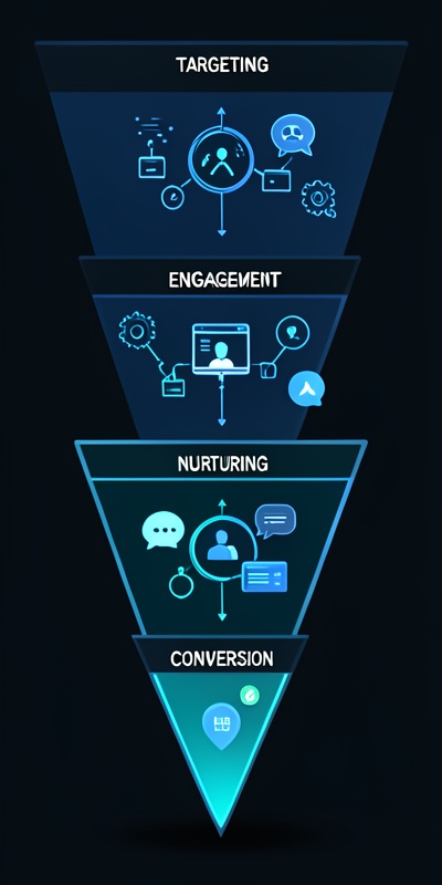 LinkedIn B2B automation pipeline funnel showing stages from targeting through conversion