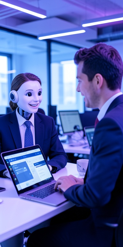 Business professional collaborating with AI chatbot for real-time lead qualification and engagement